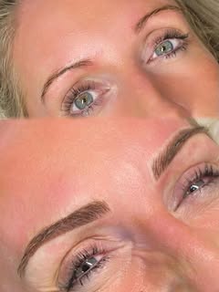 Before and after, a sparse brow next to soft defined shading